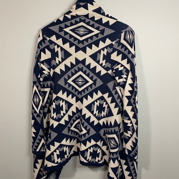 Pink Owl Open Front Duster Cardigan Wrap‎ Navy/Cream Women's Size Medium - Picture 4 of 8